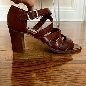 Rich brown leather block heel sandal